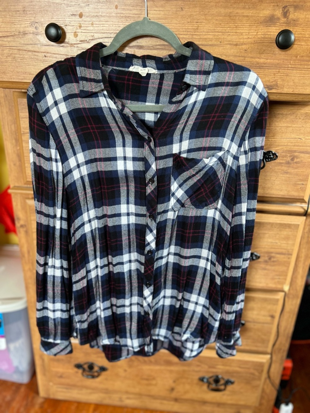 beachlunchlounge Navy, White and Burgundy Plaid Shirt